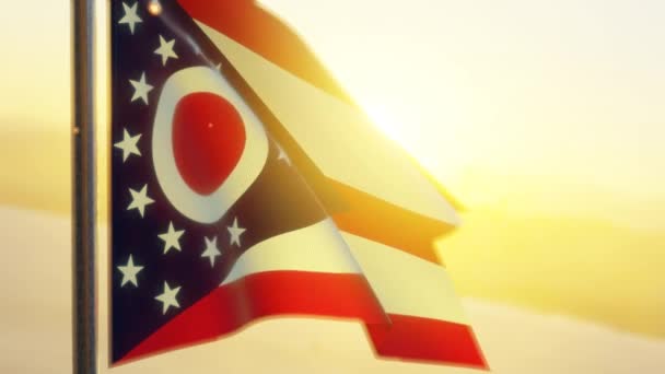 Ohio State Flag Waving Wind Sunset — Stock Video