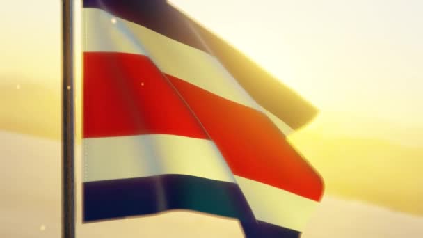 Costa Ricas Flagge Weht Bei Sonnenuntergang Wind — Stockvideo