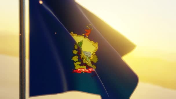 Флаг Штата Вермонт Размахивающий Ветром Закате — стоковое видео