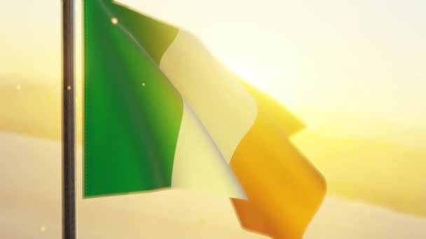 Ierland Vlag Wapperend Wind Bij Zonsondergang — Stockvideo