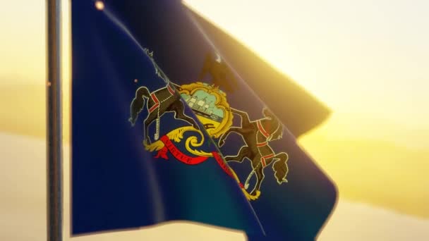 Drapeau État Pensylvania Agitant Dans Vent Coucher Soleil — Video