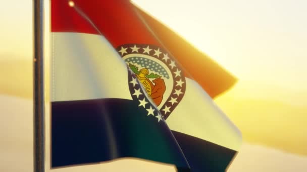 Misouri State Flag Waving Wind Sunset — Stock Video
