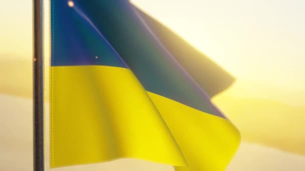 Die Ukrainische Flagge Weht Bei Sonnenuntergang Wind — Stockvideo