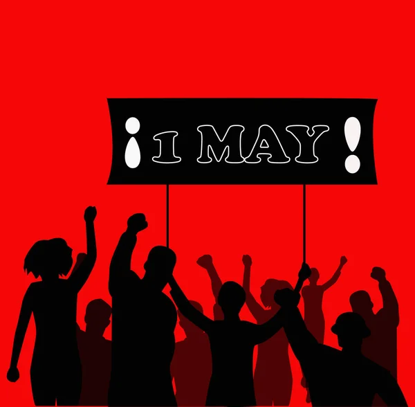 Ημέρα Των Εργαζομένων Εορτασμός Της Πρωτομαγιάς Πρωτομαγιά Σιλουέτες Ανθρώπων Διαδήλωση — Διανυσματικό Αρχείο