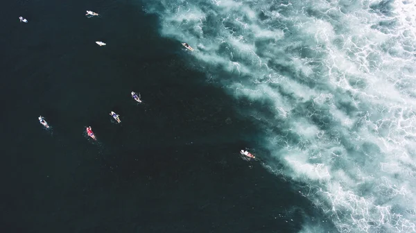 Группа серферов стремится к океану — стоковое фото
