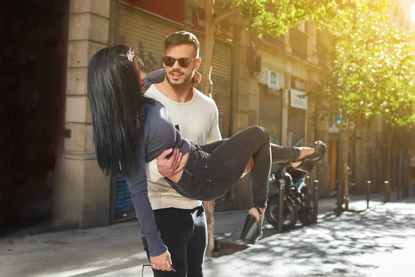 Behind couple street of Barcelona