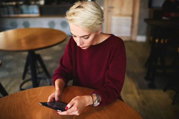 Hipster blogger sitting near copy space for your advertising — Stock Photo, Image