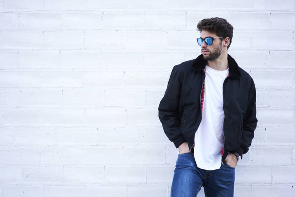 Bearded male model in sunglasses 