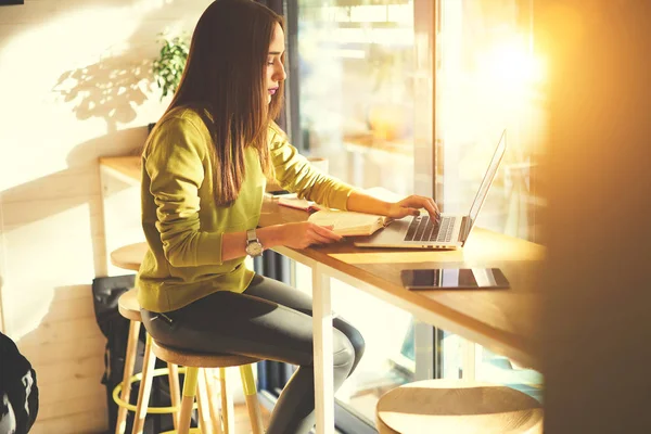 Freelancer feminino trabalhando no laptop — Fotografia de Stock