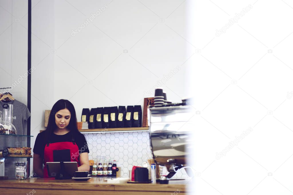 Waitress making online ordering 