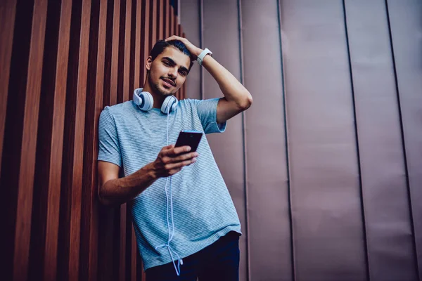 Portrait Handsome Young Male Fixing Hair While Looking Camera Sending — Stock Photo, Image