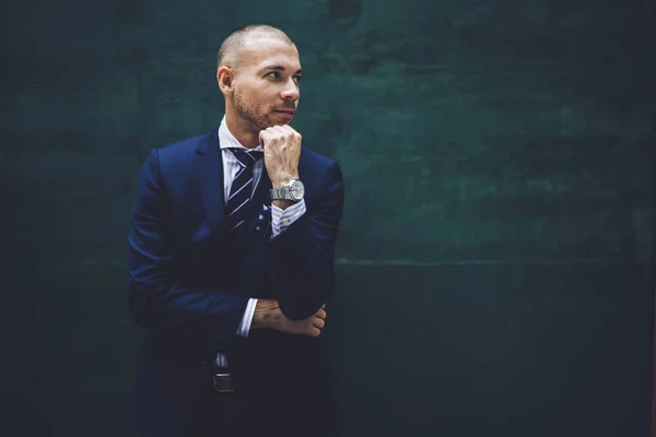 Thoughtful Male Entrepreneur Pondering Business Idea While Posing Copy Space — Stock Photo, Image