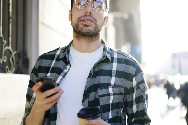 Young Male Tourist Using Sightseeing Website His Cellular Connected While — Stock Photo, Image