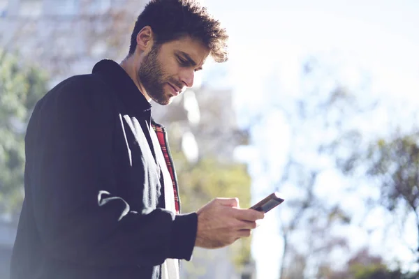 Thoughtful Handsome Male Blogger Sharing News Followers Sending Messages Personal — Stock Photo, Image