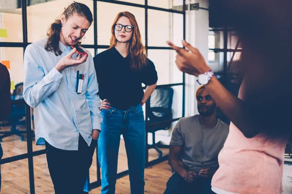 Young Male Member Working Group Calling Leader Conference Colleague Consultancy — Stock Photo, Image