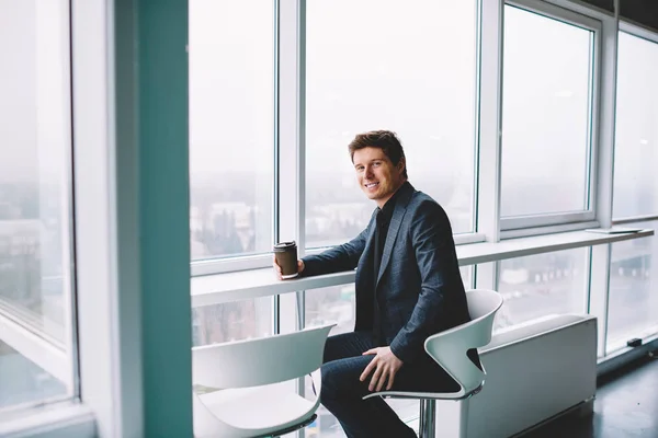 Portrait Successful Male Executive Manage Formal Wear Enjoying Coffee Break — Stock Photo, Image