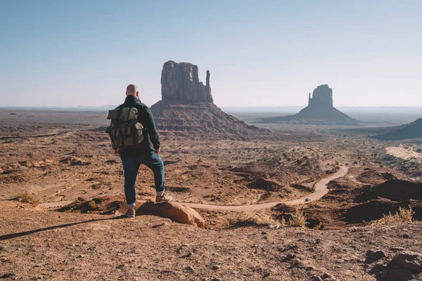 Back View Male Traveler Enjoying Beautiful Scenery Natural Environment Monument Royalty Free Stock Photos