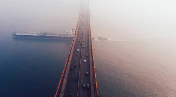 Αεροφωτογραφία Της Γέφυρας Golden Gate Ομιχλώδη Ορατότητα Κατά Διάρκεια Του — Φωτογραφία Αρχείου
