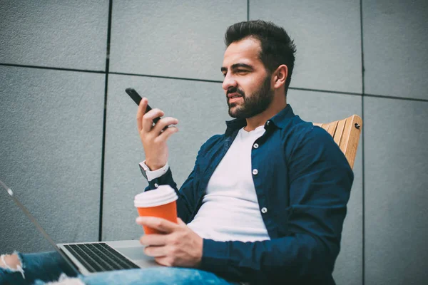 Millennial Male Blogger Checking Comments Followers While Creating New Publication — Stock Photo, Image