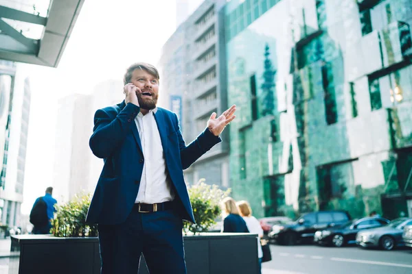 Serious Proud Seo Formal Wear Calling Operator Service Solving Problem — Stock Photo, Image