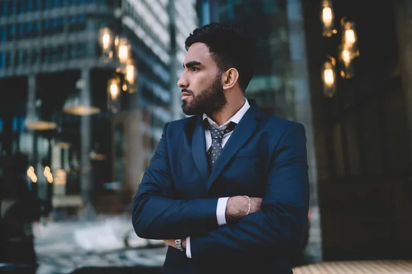 Handsome Bossy Hispanic Man Formal Clothes Looking Way Pondering While — Stock Photo, Image