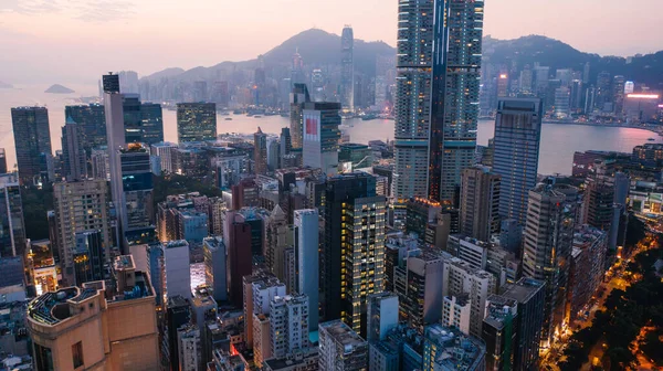 Panoramiczny Widok Panoramę Hongkongu Nowoczesne Drapacze Chmur Dzielnicy Widok Drona — Zdjęcie stockowe