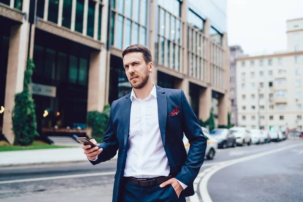 Serious Boss Hand Pocket Formal Wear Looking Away Frowning While — Stock Photo, Image