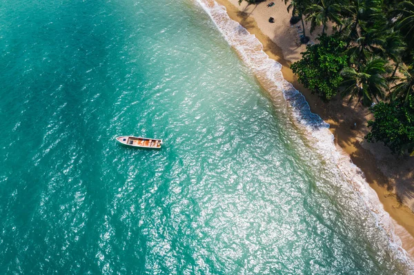 Paisagem Aérea Litoral Pitoresco Com Ondas Água Turquesa Palmeiras Tropicais — Fotografia de Stock