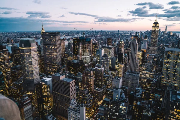 Vista Aérea Rascacielos Torres Skyline Del Centro Manhattan Con Cielo —  Fotos de Stock