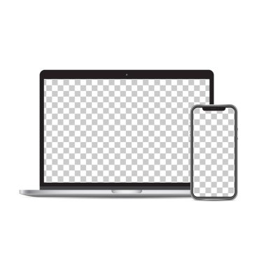 Laptop ve akıllı telefon modelleme ekran png arka planda izole edildi.