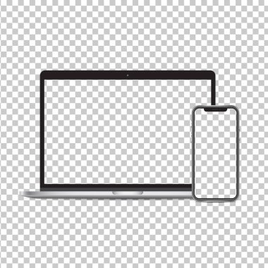 Laptop ve akıllı telefon modelleme ekran png arka planda izole edildi.