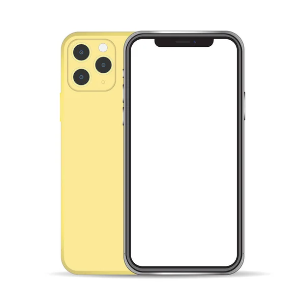 Smartfon Makieta Żółty Kolor Izolowany Tle — Wektor stockowy