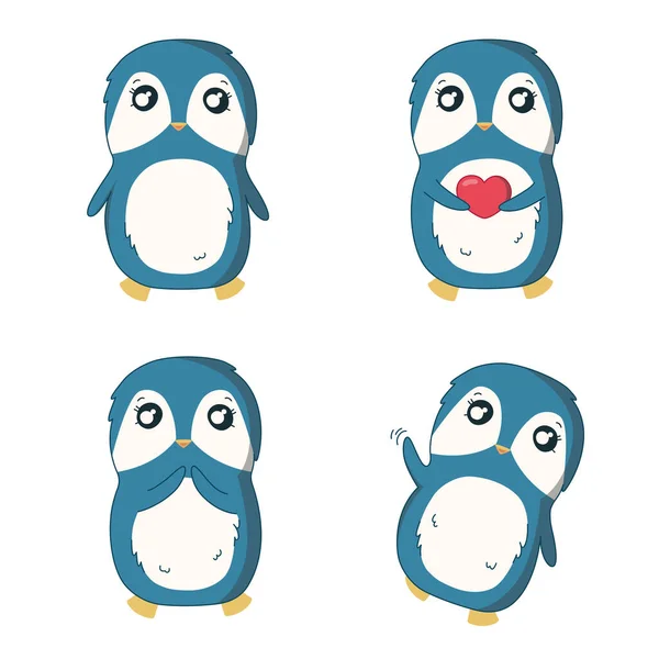 Zestaw Uroczych Pingwinów Ilustracja Wektor Uroczym Stylu Kreskówki — Wektor stockowy