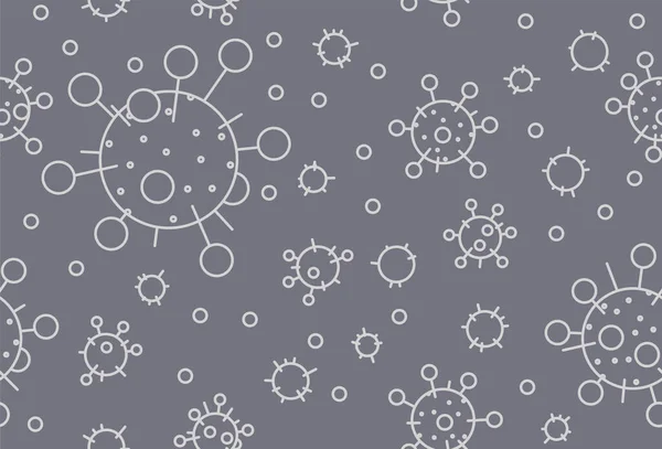 Patrón sin costura con unidades de virus sobre fondo gris. Ilustración vectorial — Vector de stock