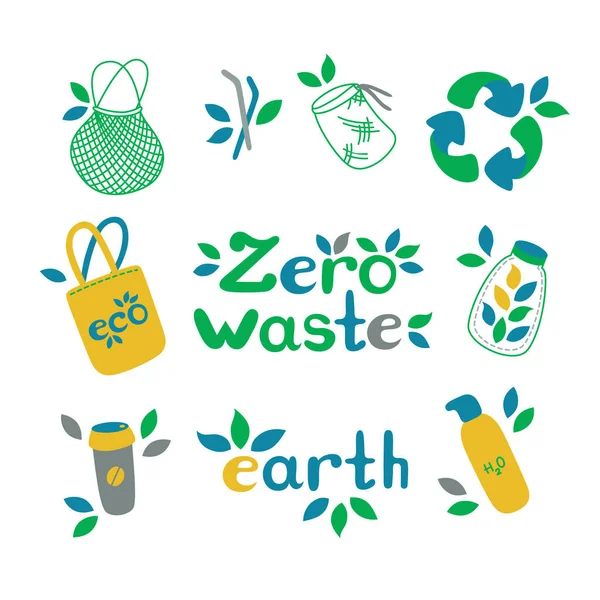 Zéro déchet. Symboles de recyclage. Illustration vectorielle — Image vectorielle