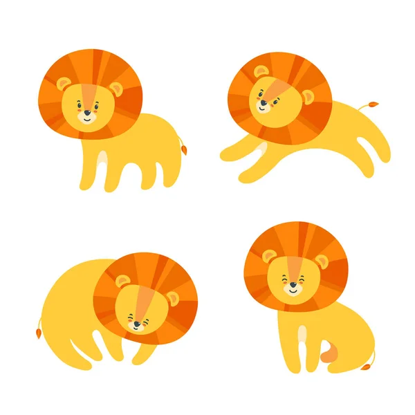 Ensemble de lions heureux pour les empreintes. Illustration vectorielle dans le style dessin animé — Image vectorielle