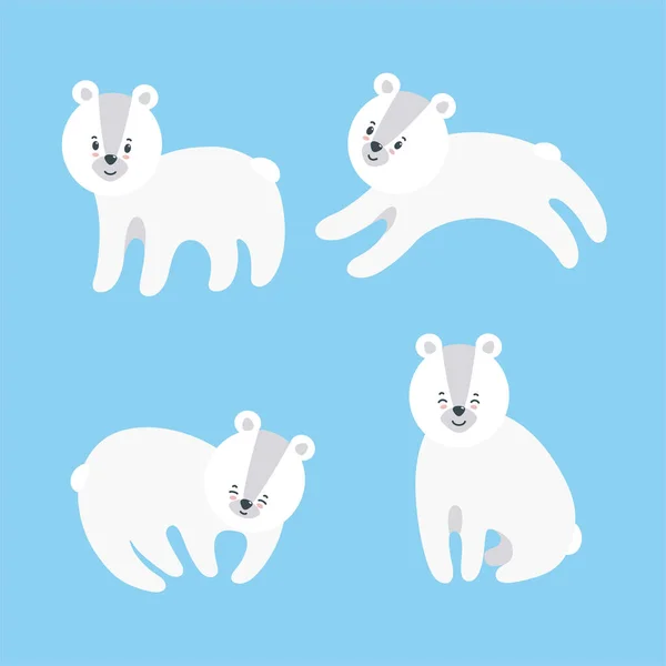 Set of polar bears. Vector illustration in flat style — Stock Vector
