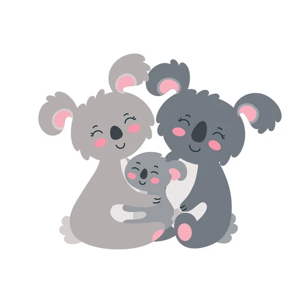 Famille Koala. Les parents embrassent leur enfant. Illustration vectorielle en style plat — Image vectorielle