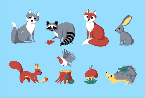 Conjunto de animais da floresta. Ilustração vetorial em estilo cartoon —  Vetores de Stock