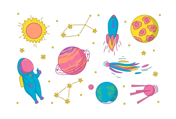 Weltraumset. Vektorillustration im Cartoon-Stil — Stockvektor