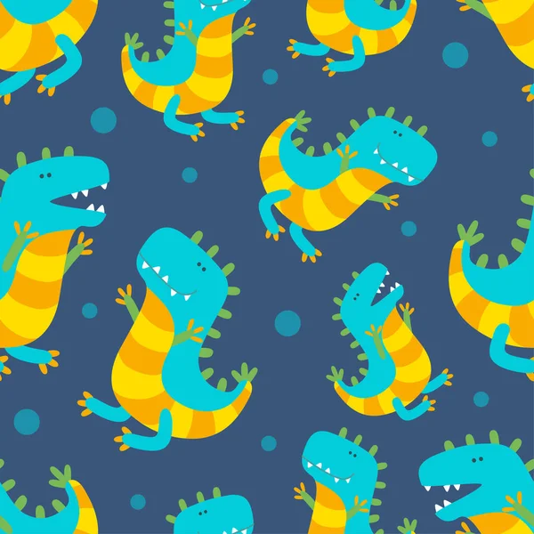 Nahtloses Muster mit Dinosauriern. Vektorillustration im flachen Stil — Stockvektor