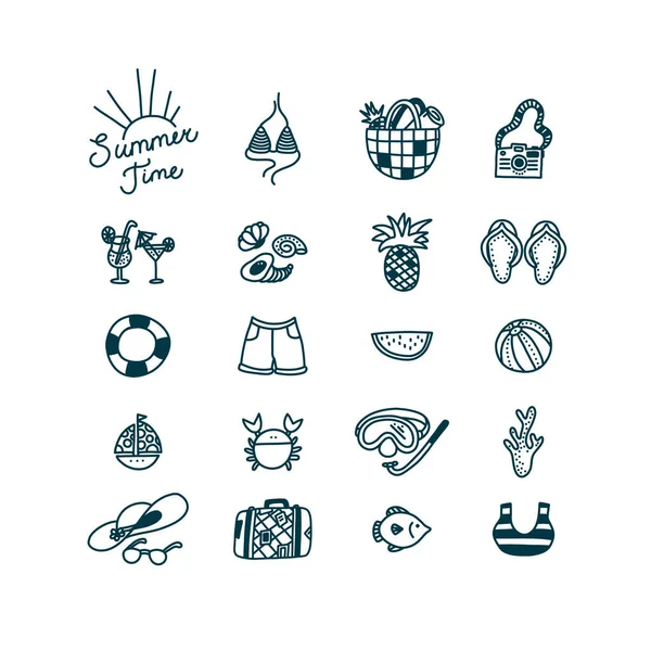 Summertime doodle set if icons. Ilustración vectorial — Archivo Imágenes Vectoriales