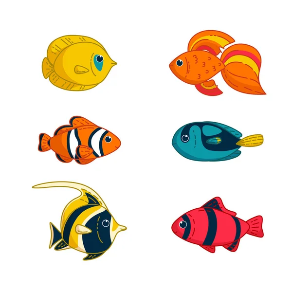 Conjunto de peces tropicales. Ilustración vectorial en estilo de dibujos animados — Vector de stock