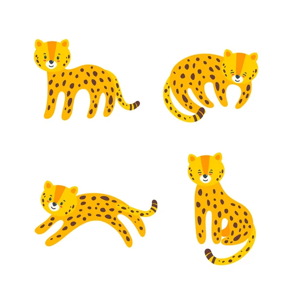 Conjunto de leopardos. Caráter animal para várias impressões e desenhos. Ilustração vetorial —  Vetores de Stock