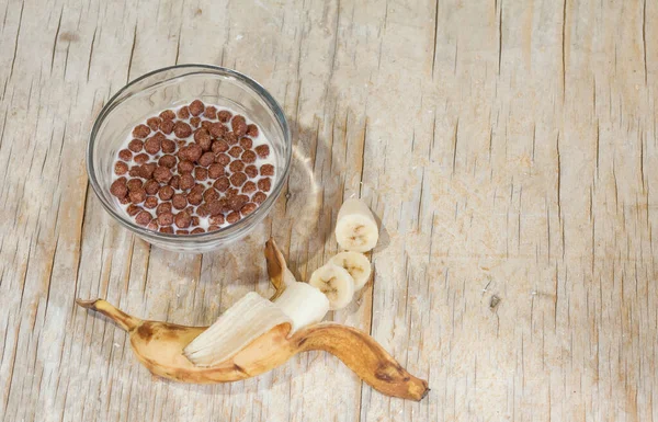 Lait Petit Déjeuner Avec Céréales Banane — Photo