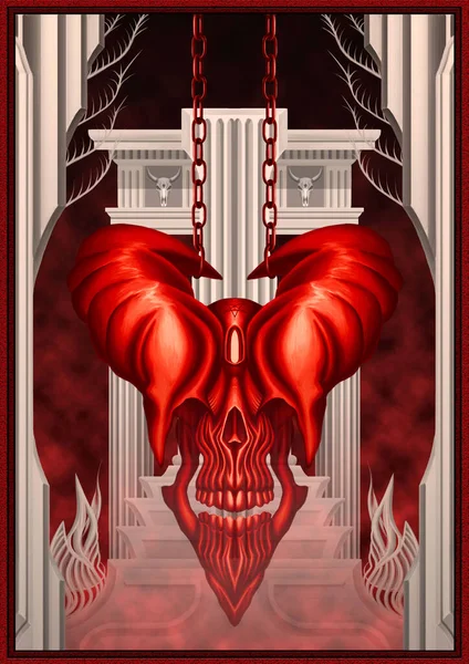 Red Demon Devil Skull Horror Creature Terrible Dark Mask Big — Stok fotoğraf