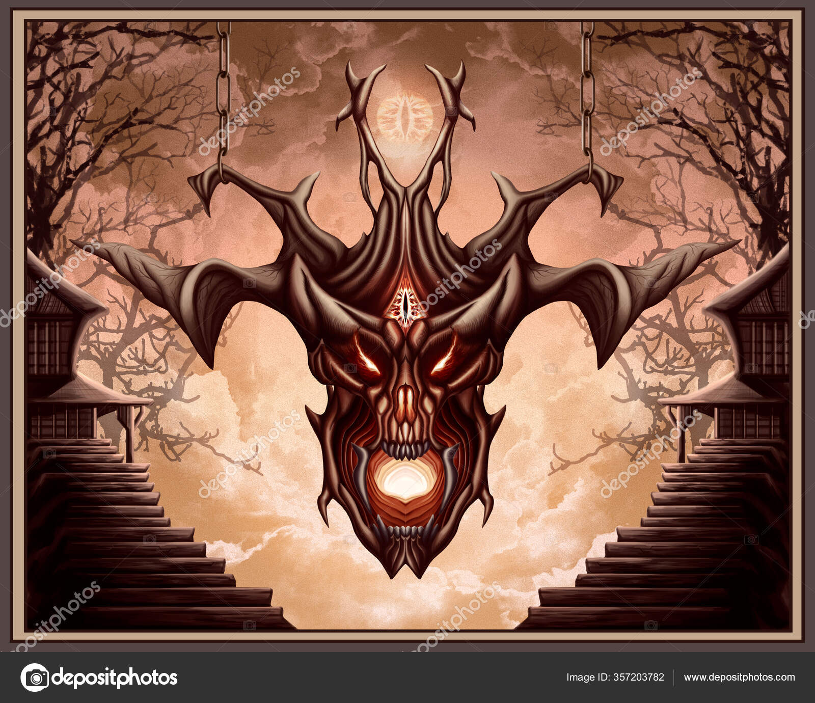 Criatura Terror Crânio Demônio Diabo Máscara Escura Terrível Com Grandes  Ilustração de ©dimart93graphics.gmail.com #357203782, image size:1600x1380