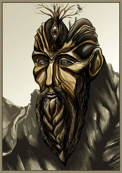 Фантастичний Персонаж Велика Казка Голова Стародавня Самотня Довгою Бородою Мудрим — стокове фото