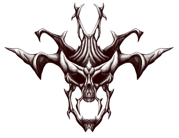 Skalle Demon Eller Djävul Mörk Mask Fruktansvärd Dyster Symmetrisk Med — Stockfoto
