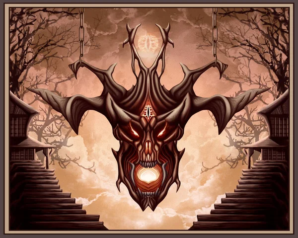 Potwór Horror Czaszka Demona Lub Diabła Straszna Ciemna Maska Dużymi — Zdjęcie stockowe